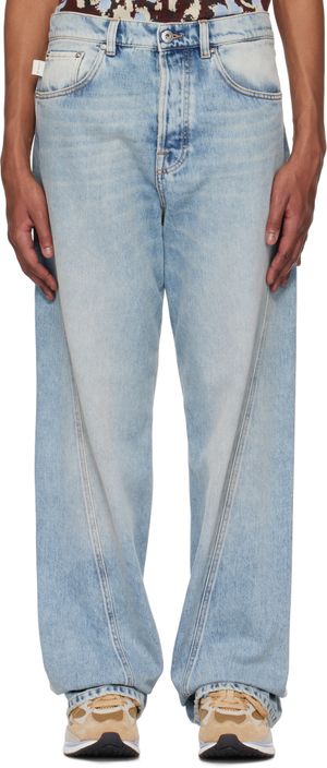 Lanvin Jean droit bleu à coutures extérieures torsadées