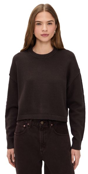 Good American Cozy Knit Crew Neck Sweatshirt Bark003 L