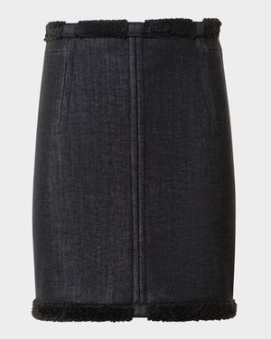 Denim Mini Skirt with Faux Fur Bonding