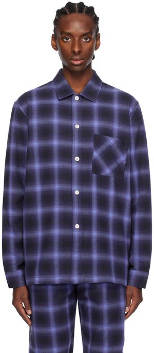 Tekla Chemise de pyjama bleu marine à carreaux