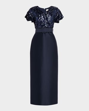 Merlene Sequin & Stretch Mikado Column Gown