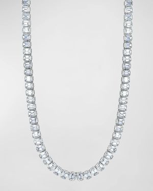 x Christina Adamo 18K Gold 16" North South Bezel Set Emerald-Cut Diamond Tennis Necklace, 21.40tcw
