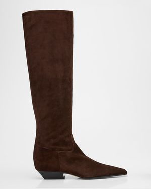 Suede Square-Toe Knee Boots