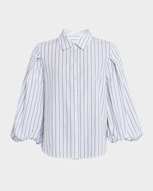 Marina Stripe Blouson-Sleeve Shirt