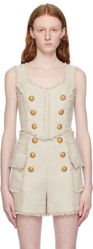 Balmain Débardeur beige à bords effilochés