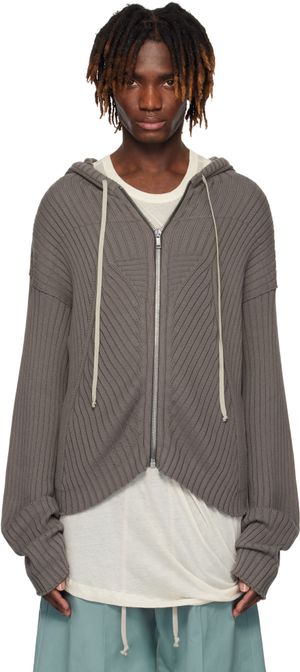 Rick Owens Pull à capuche gris à glissière - Hollywood