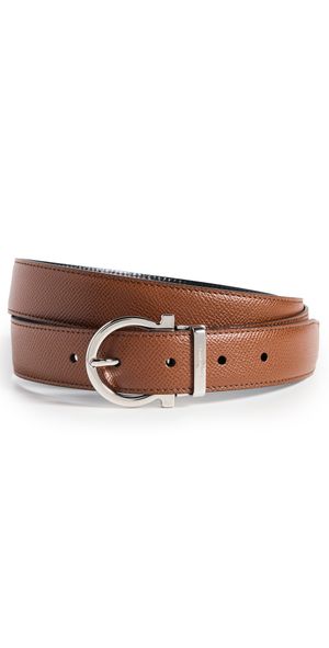 FERRAGAMO Single Gancio Reversible Paloma Leather Belt Radica/Nero 105