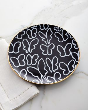 Butterfly Dinner Plate with Gold Rim - Black