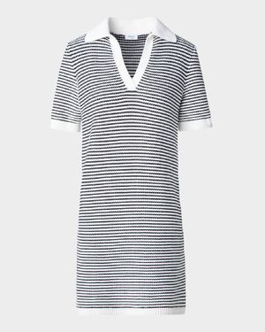 Chunky Tweed Knit Mini Polo Dress