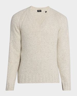 Men's Cashmere and Wool Chunky Knit V-Neck Sweater