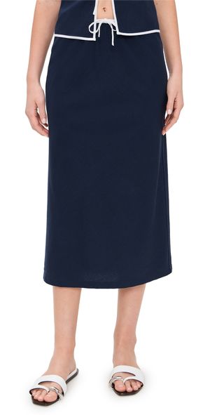 Onia Air Linen Midi Skirt Deep Navy/White M