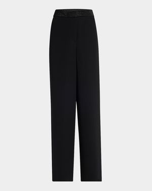 Strass Waistband Straight-Leg Silk Trousers