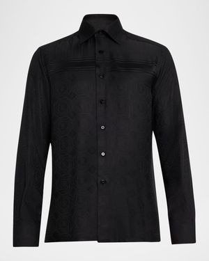 Men's Tonal Geometric Silk Jacquard Dress Shirt