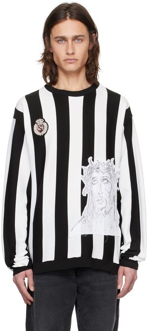 424 Pull noir et blanc à rayures