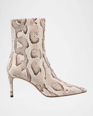 75mm Stuart Power Snake-Embossed Leather Booties
