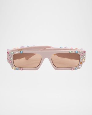 Kid's Rhinestone Charm Rectangular Sunglasses