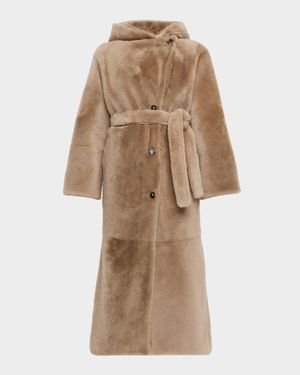 Long Hooded Lamb Shearling Coat