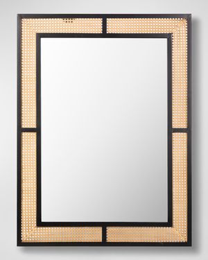 Anasa 40" Woven Cane Wall Mirror, Black