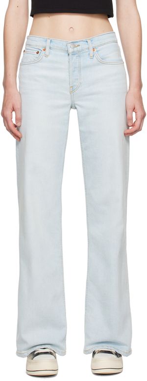 Re/Done Blue Comfort Stretch Mid Rise Wide Leg Jeans