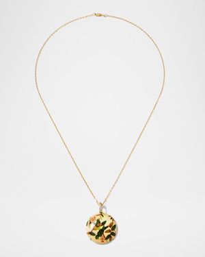 x MOYE 18K Yellow Gold Necklace with Diamonds and Marquetry Pendant