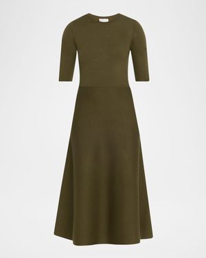 Seymore Wool-Cashmere Short-Sleeve Midi Dress