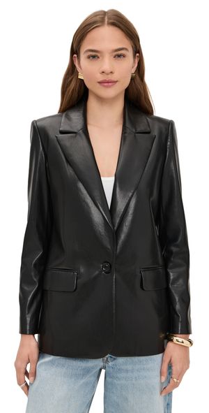 alice + olivia Denny Vegan Leather Notch Collar Blazer Black L