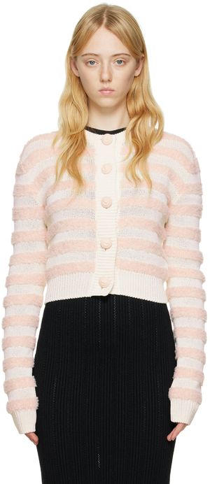 Balmain White & Pink Striped Cardigan