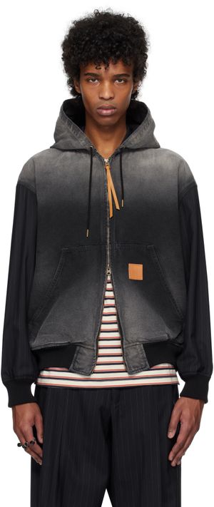 Khoki Blouson de travail noir à effet délavé