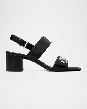 T-Lock Leather Block-Heel Sandals