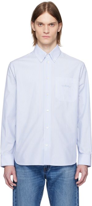 Versace Blue & White Informal Striped Poplin Shirt