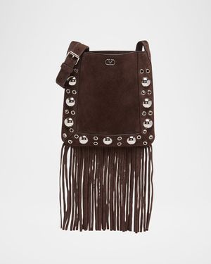 Small Studded Fringe Suede Crossbody Bag