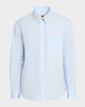 Men's Pearly-Collar Formal Cotton Button-Down Shirt