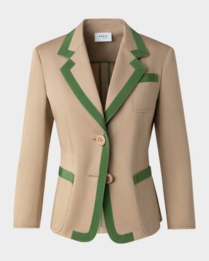 Grosgrain Trim Cotton Gabardine Single-Breasted Blazer