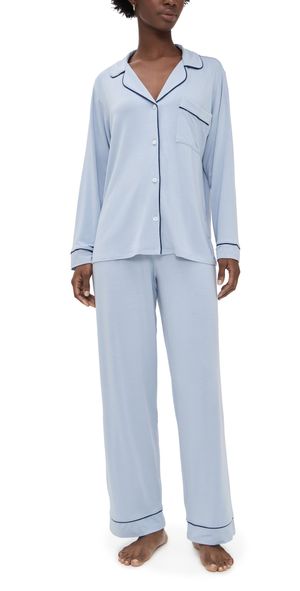 Eberjey Gisele Long Pajama Set Grey Dawn/Navy XXL