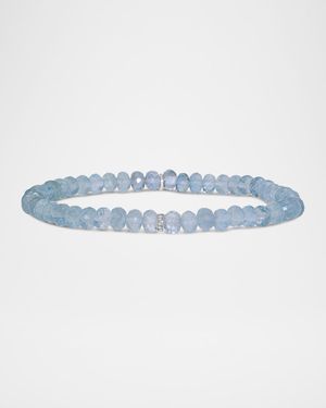 5mm Aquamarine Mini Bead Bracelet with One Diamond Rondelle