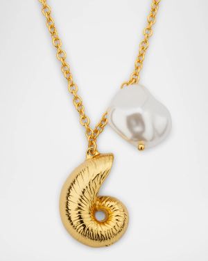 Chain Necklace with Seashell Pendant and 18mm Baroque Pearl
