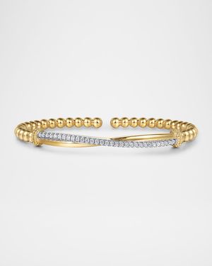 14K Yellow Gold Bujukan and Diamond Twist Split Bangle Bracelet