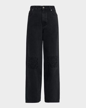 Tonal Anagram Baggy Wide-Leg Jeans