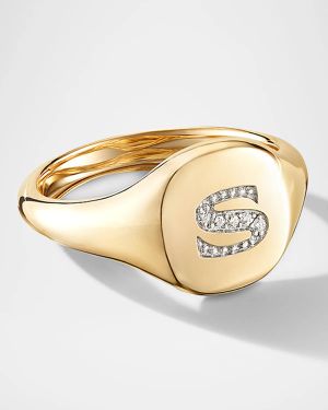 Mini DY Initial J Pinky Ring in 18K Yellow Gold with Diamonds