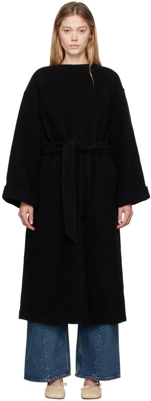 MM6 Maison Margiela Black Belted Wool Maxi Dress