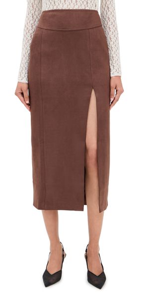 BARDOT Dante Vegan Suede Midi Skirt Chocolate 10