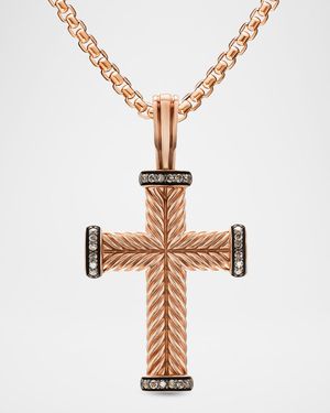 Men's Chevron Cross Enhancer with Diamonds in 18K Rose Gold, 23.5mm
