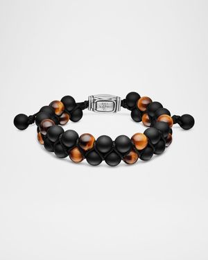 Men's Spiritual Beads Two Row Woven Bracelet, 8mm