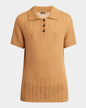Cashmere-Silk Openwork Knit Polo Shirt