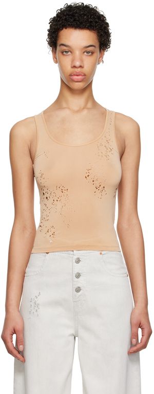 MM6 Maison Margiela Tan Destroyed Tank Top