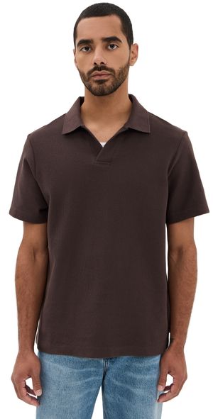 FRAME Short Sleeve Jacquard Polo Brown L