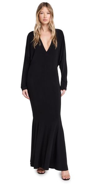 Norma Kamali Dolman V Neck Fishtail Gown Black XS