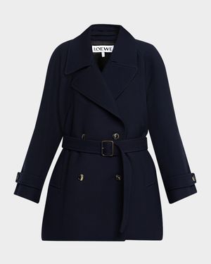 Double-Breasted Belted Wool Twill Coat