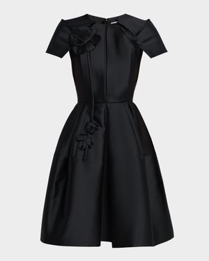 Rosette Pleated Mini Dress