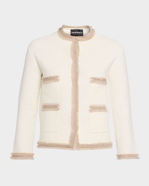 Fringe-Trim Ottoman Ribbed Blazer